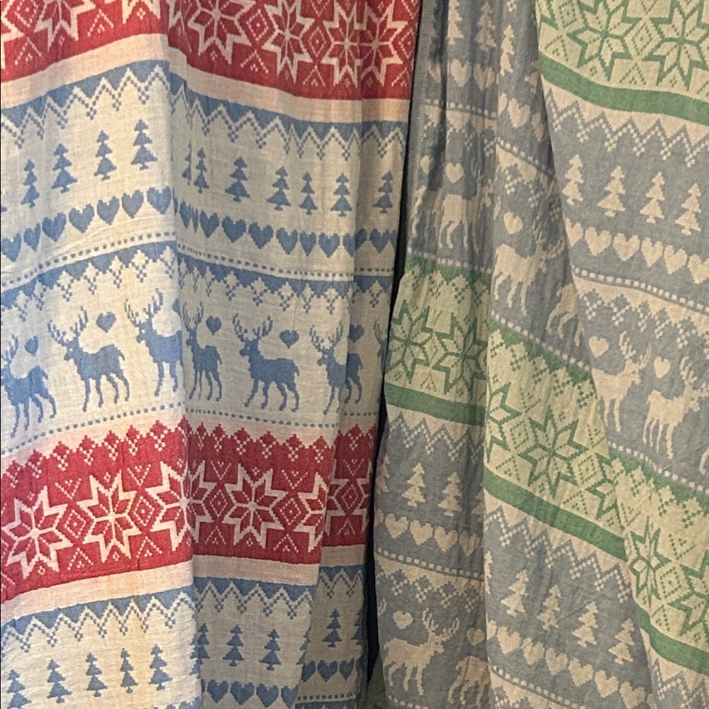 Hand Made Loom Set Reindeer Snowflake Winter’s Red Green Blue Towel Set 2 PC NEW - Picture 3 of 16